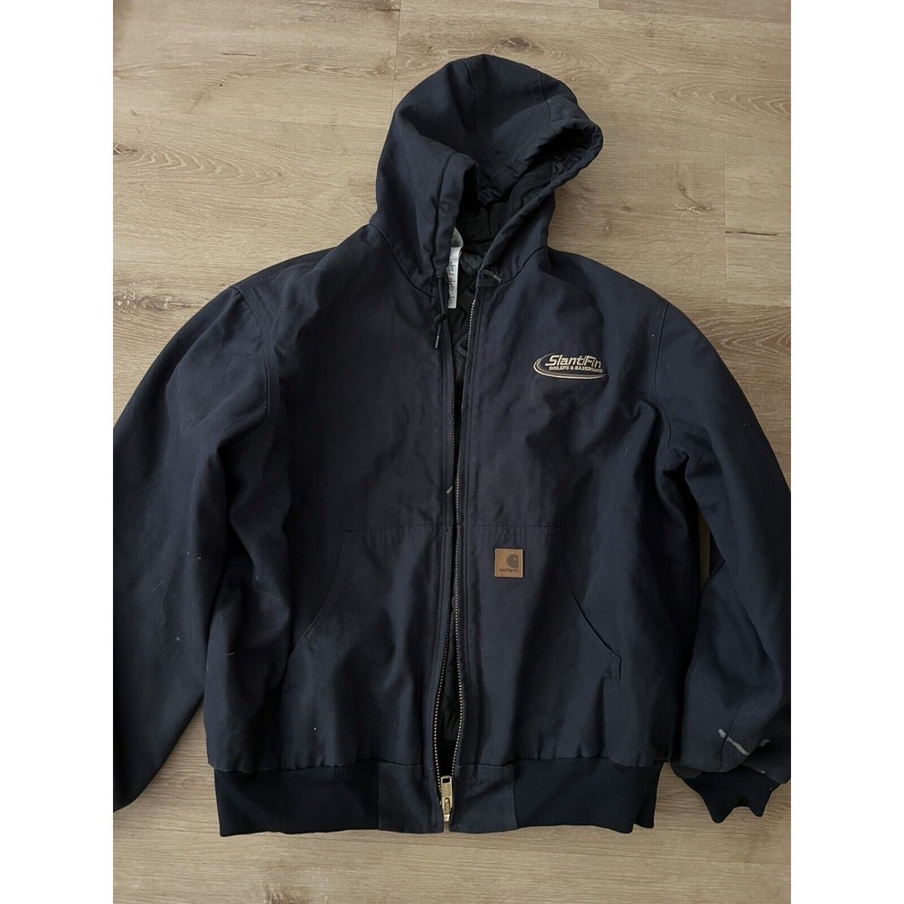 Vintage Navy Carhartt Jacket Quilt Lined Full Zip Hooded XL